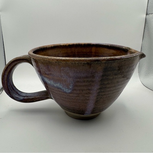 Pottery Bowl w/Handle and Pouring Spout PurpleBlue Glaze Art Ceramic Handmade - Picture 1 of 9